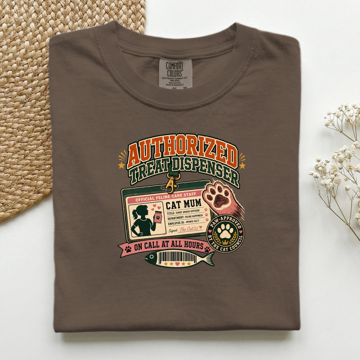 Authorized Treat Dispenser graphic tee in Espresso, folded mockup