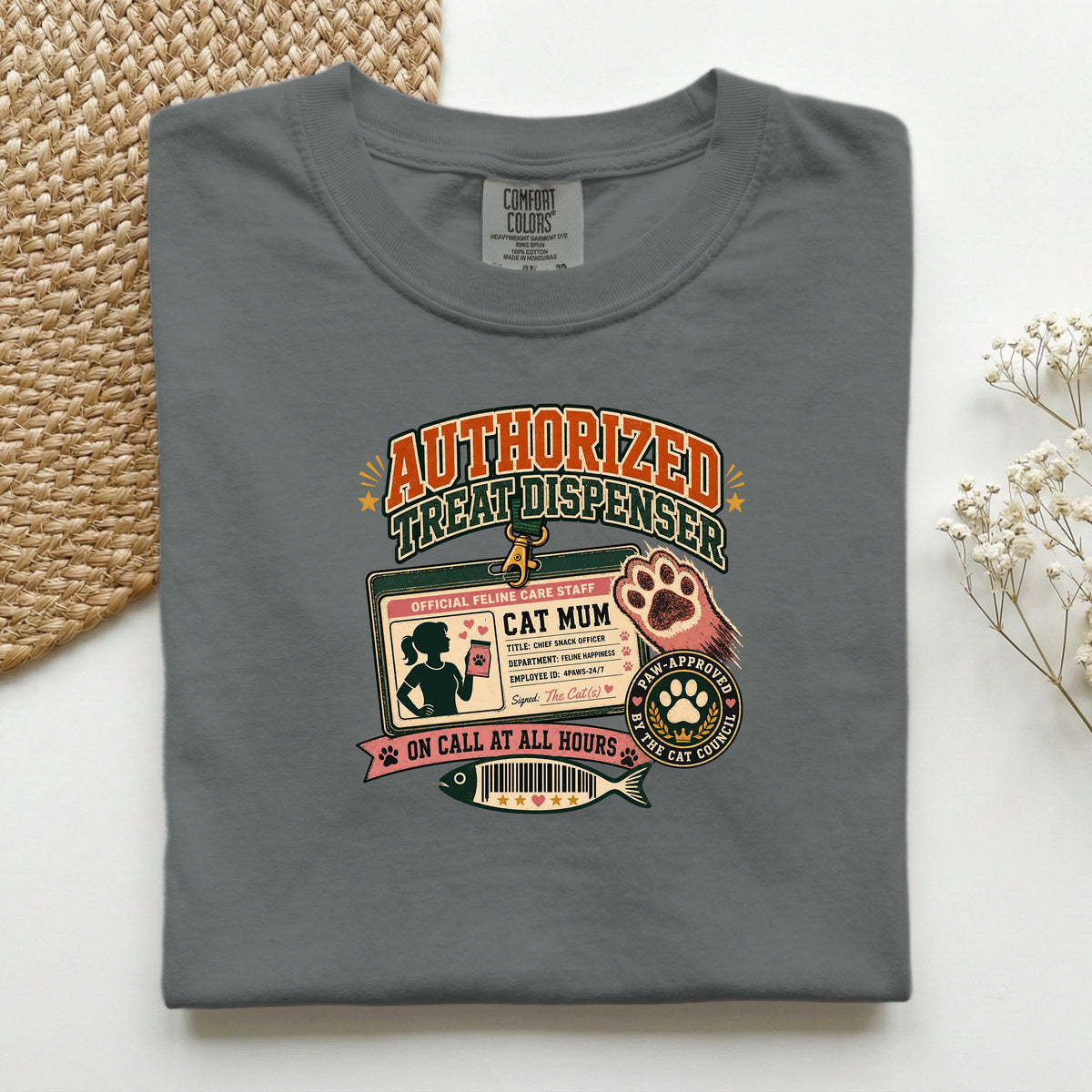 Authorized Treat Dispenser graphic tee in Pepper, folded mockup