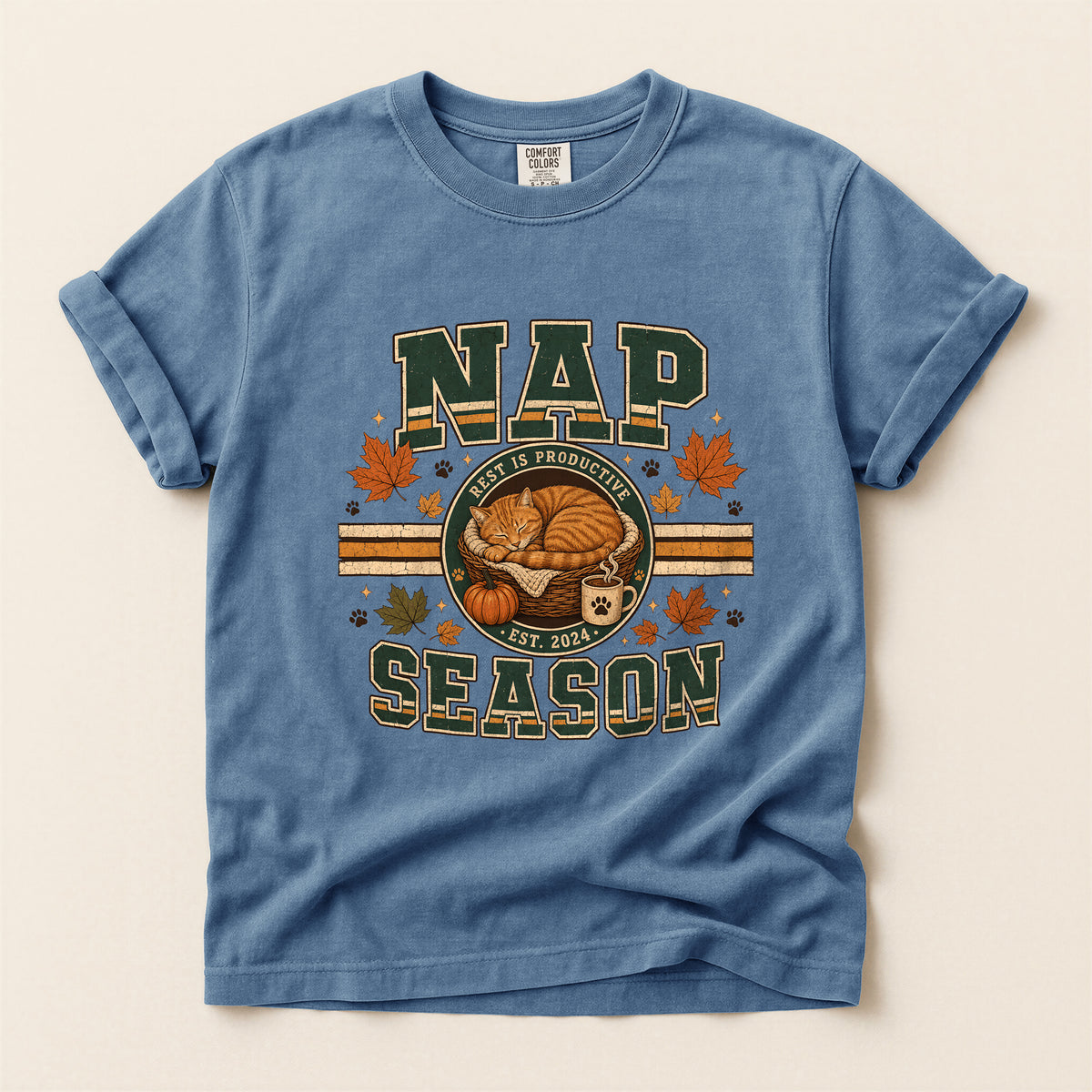 Nap Season cat mum tee in Blue Jean, Comfort Colors 1717