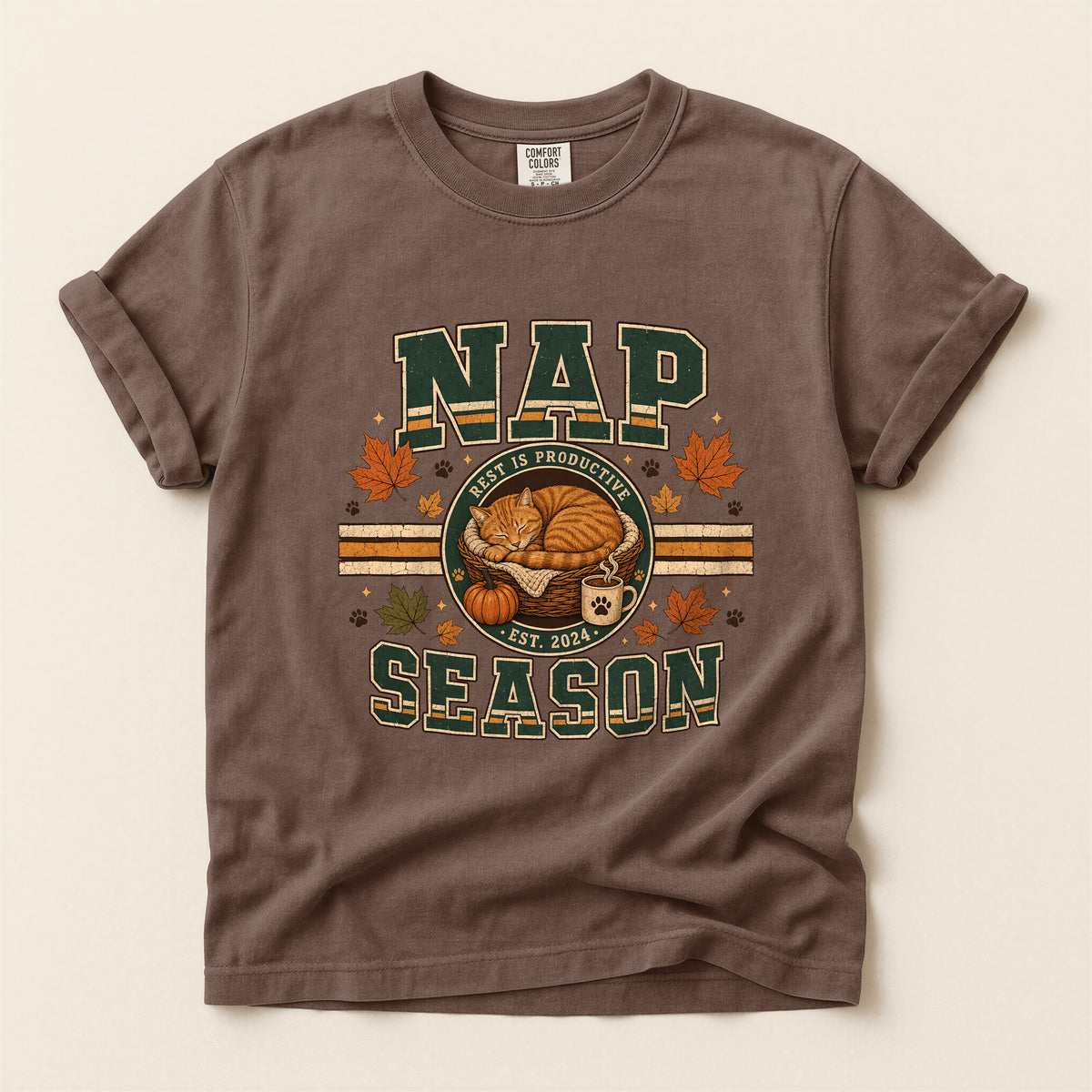 Nap Season cat mum tee in Espresso, Comfort Colors 1717