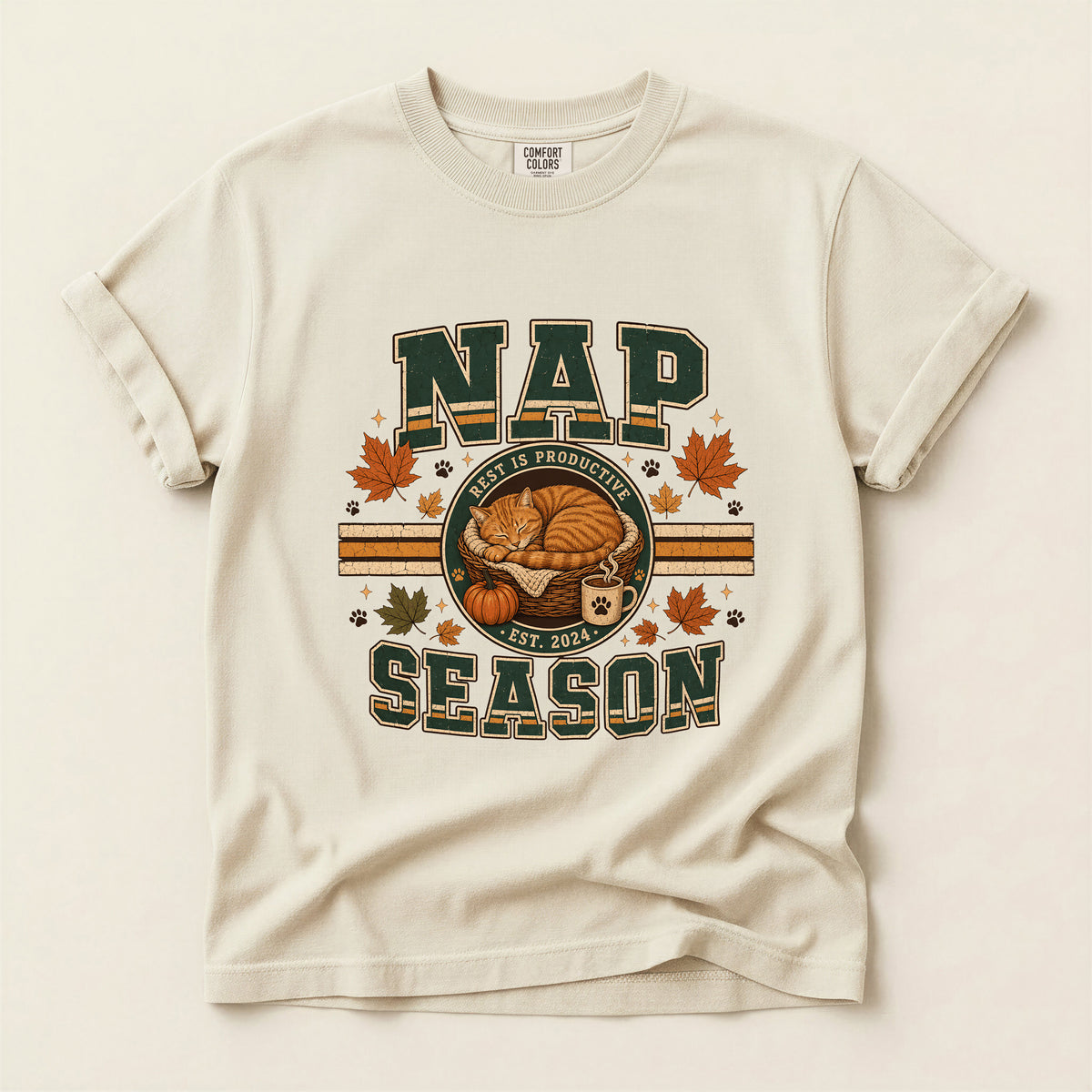 Nap Season cat mum tee in Ivory, Comfort Colors 1717