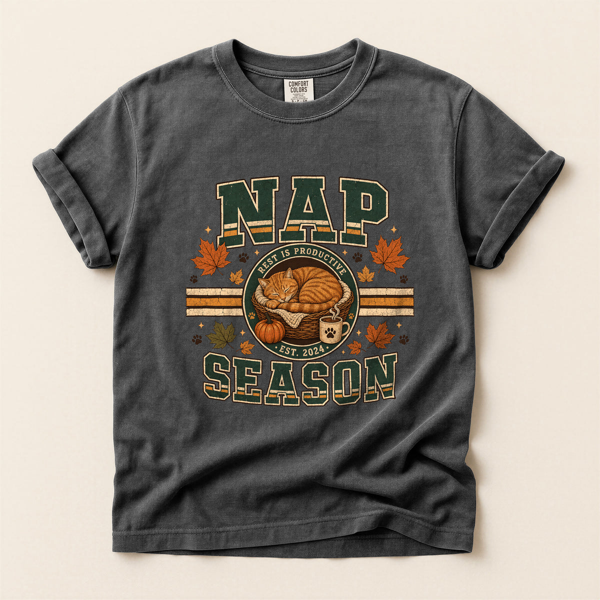 Nap Season cat mum tee in Pepper, Comfort Colors 1717