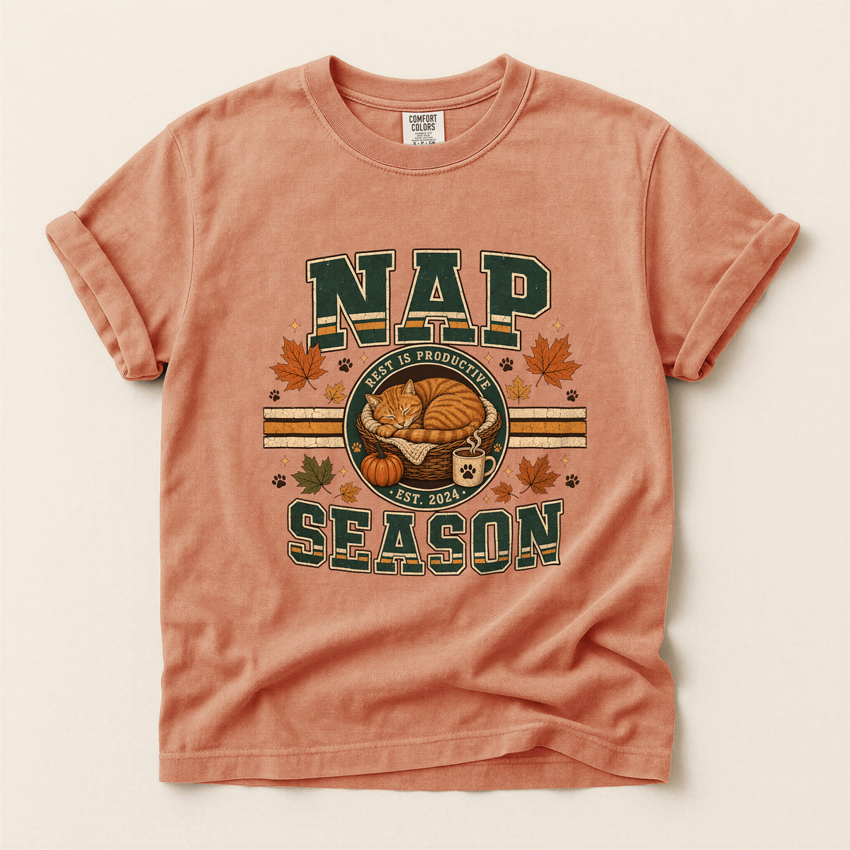 Nap Season cat mum tee in Terracotta, Comfort Colors 1717
