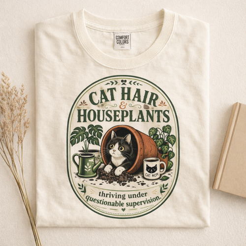 Cat Hair & Houseplants graphic tee in White, folded flat lay