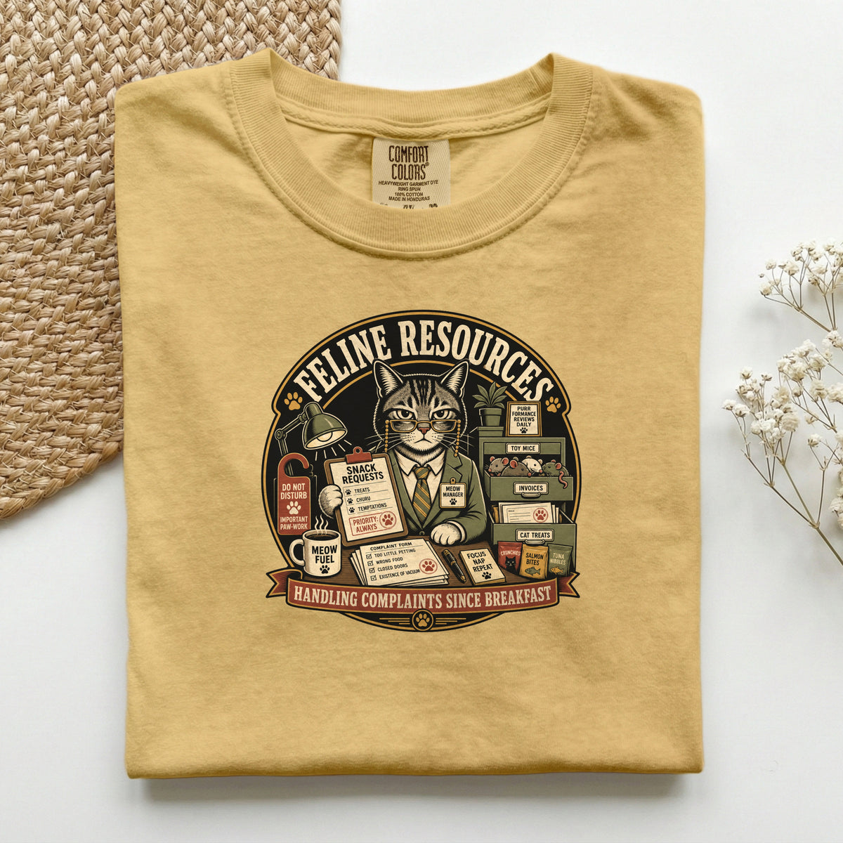 Feline Resources graphic tee in Pepper, folded flat lay