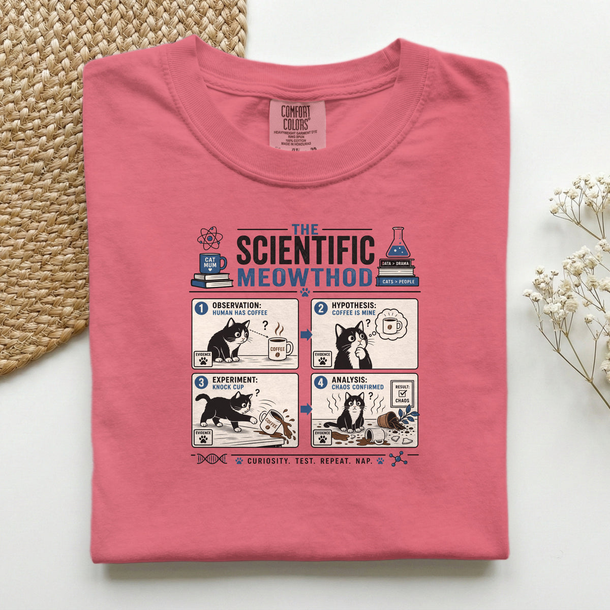 Scientific Meowthod graphic tee in Pepper, folded flat lay