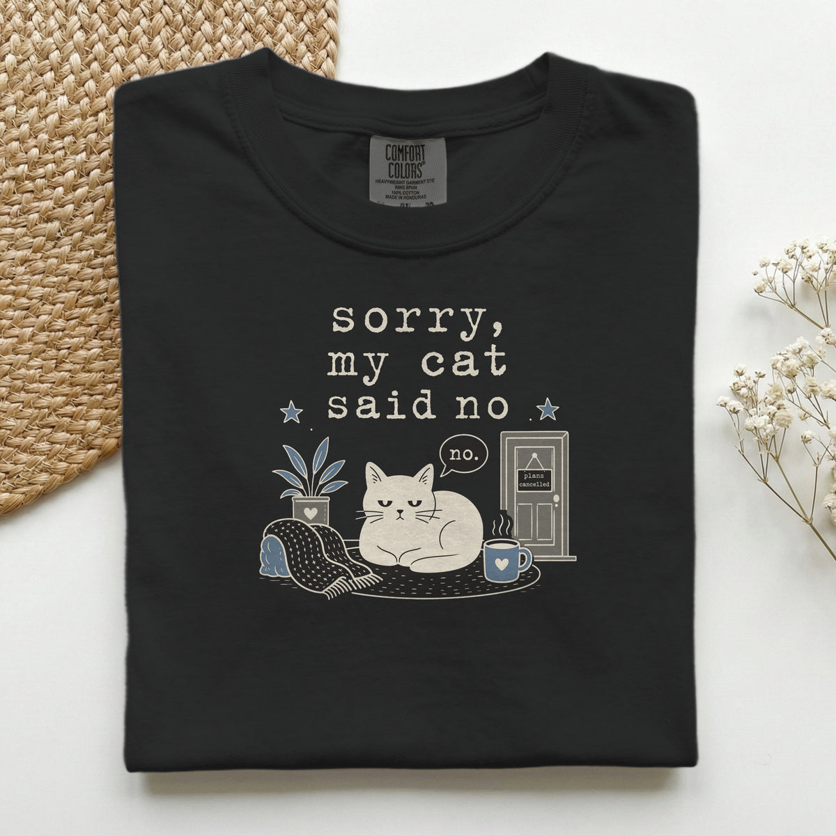 Sorry My Cat Said No graphic tee in Watermelon, folded flat lay