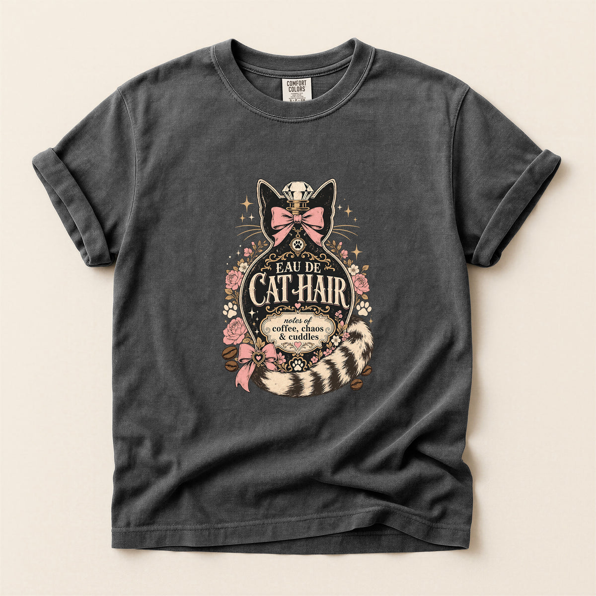 Eau De Cat Hair graphic tee in Pepper, folded flat lay