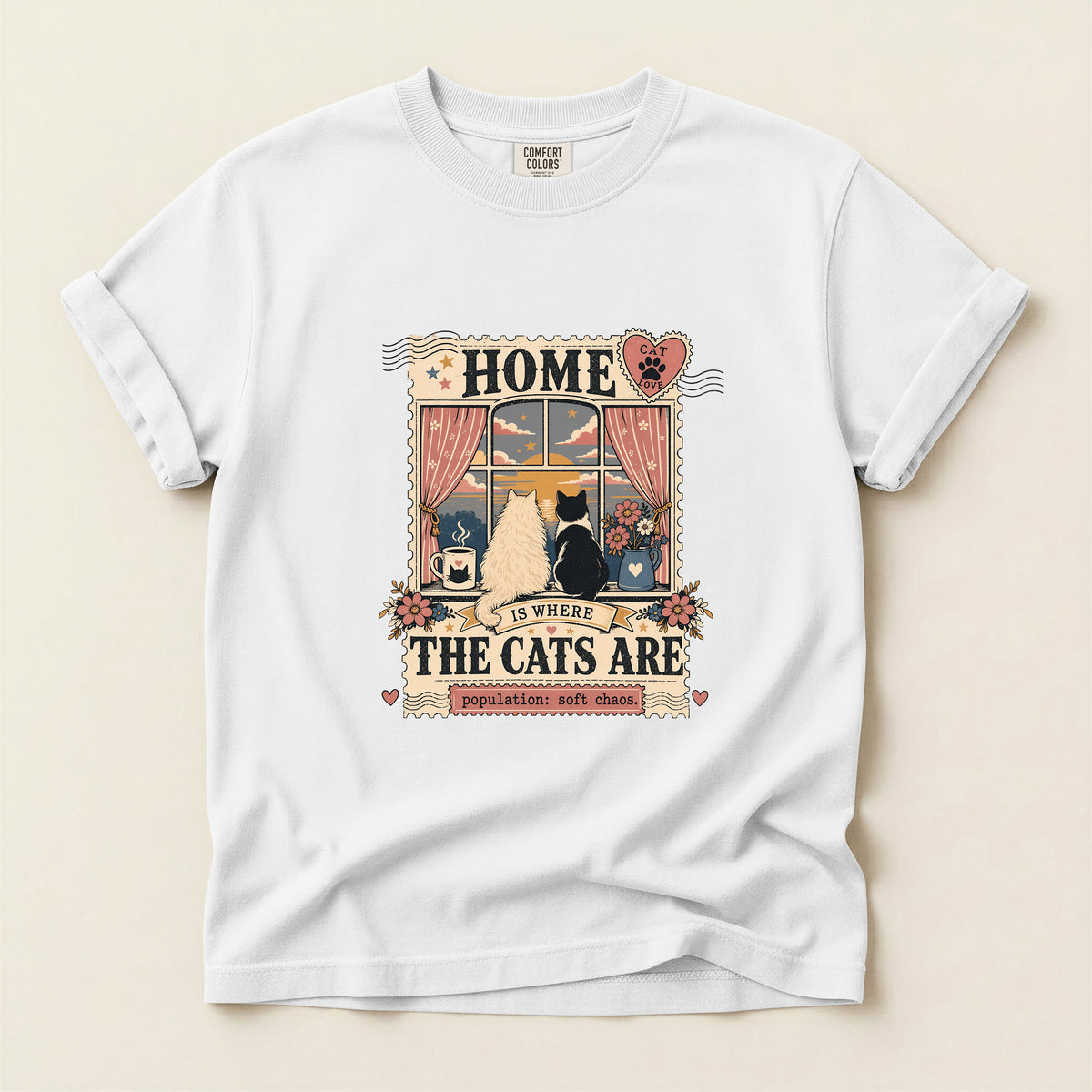 Home Is Where The Cats Are graphic tee in White, folded flat lay
