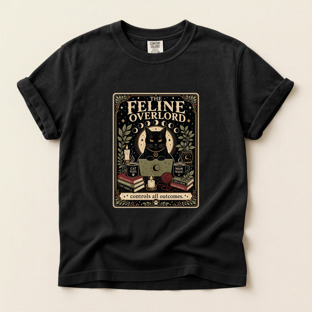 The Feline Overlord graphic tee in Red, folded flat lay