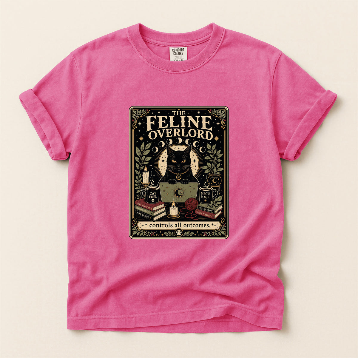 The Feline Overlord graphic tee in Burnt Orange, folded flat lay