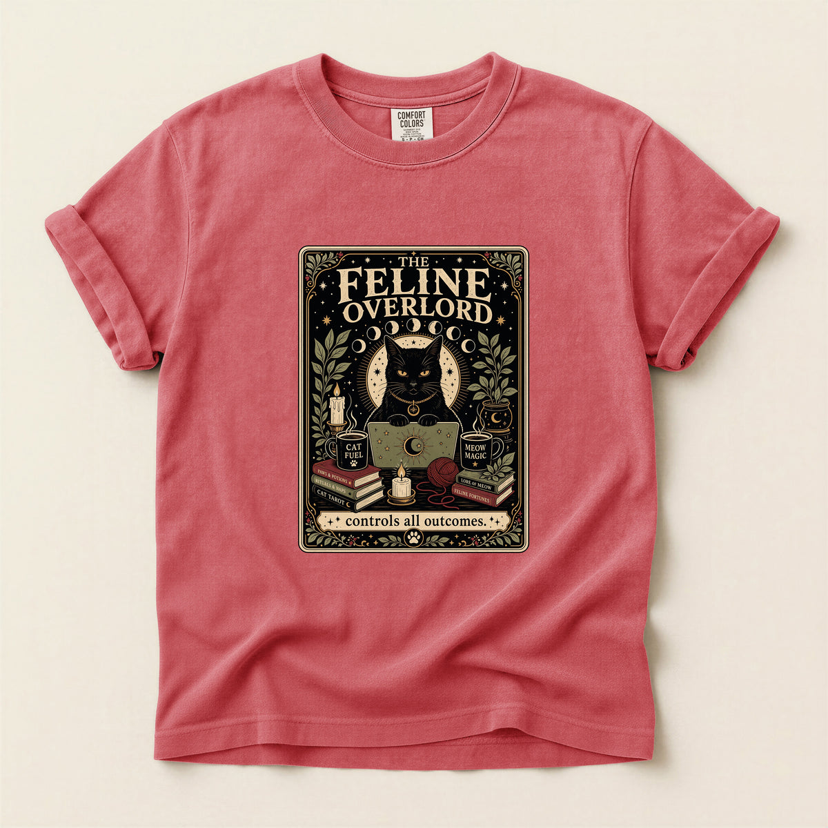The Feline Overlord graphic tee in Pepper, folded flat lay