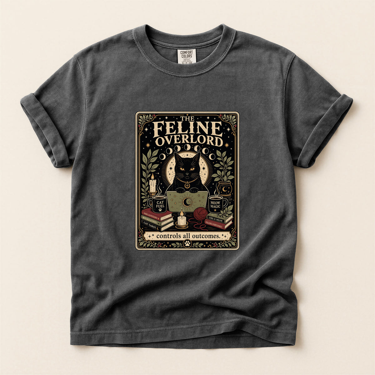 The Feline Overlord graphic tee in Watermelon, folded flat lay