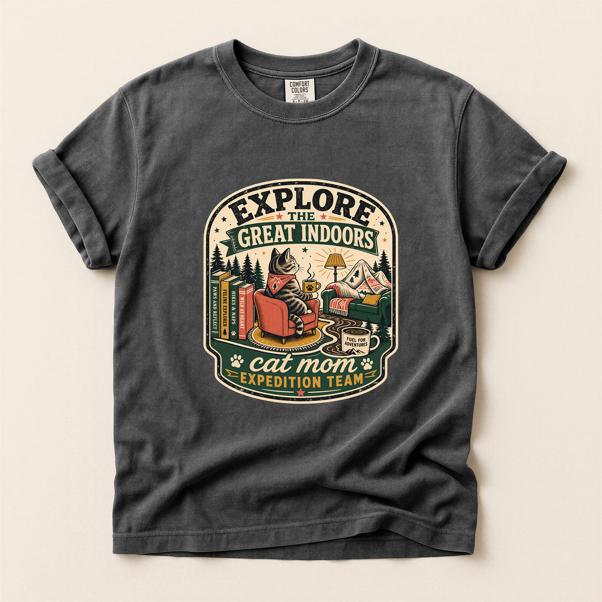 Explore The Great Indoors graphic tee in Pepper, folded flat lay