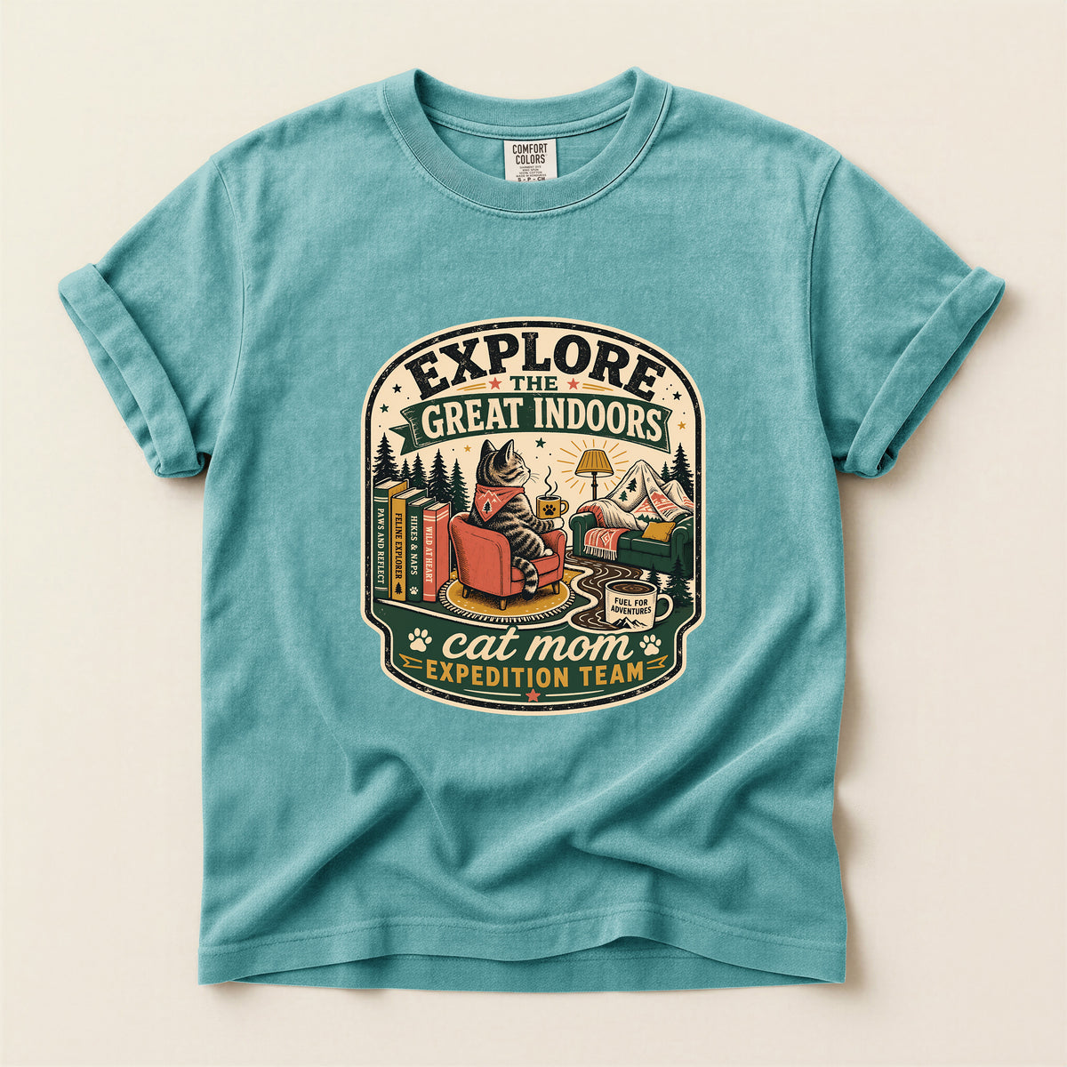 Explore The Great Indoors graphic tee in Seafoam, folded flat lay