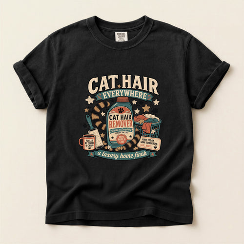 Cat Hair Everywhere graphic tee in Black, folded flat lay