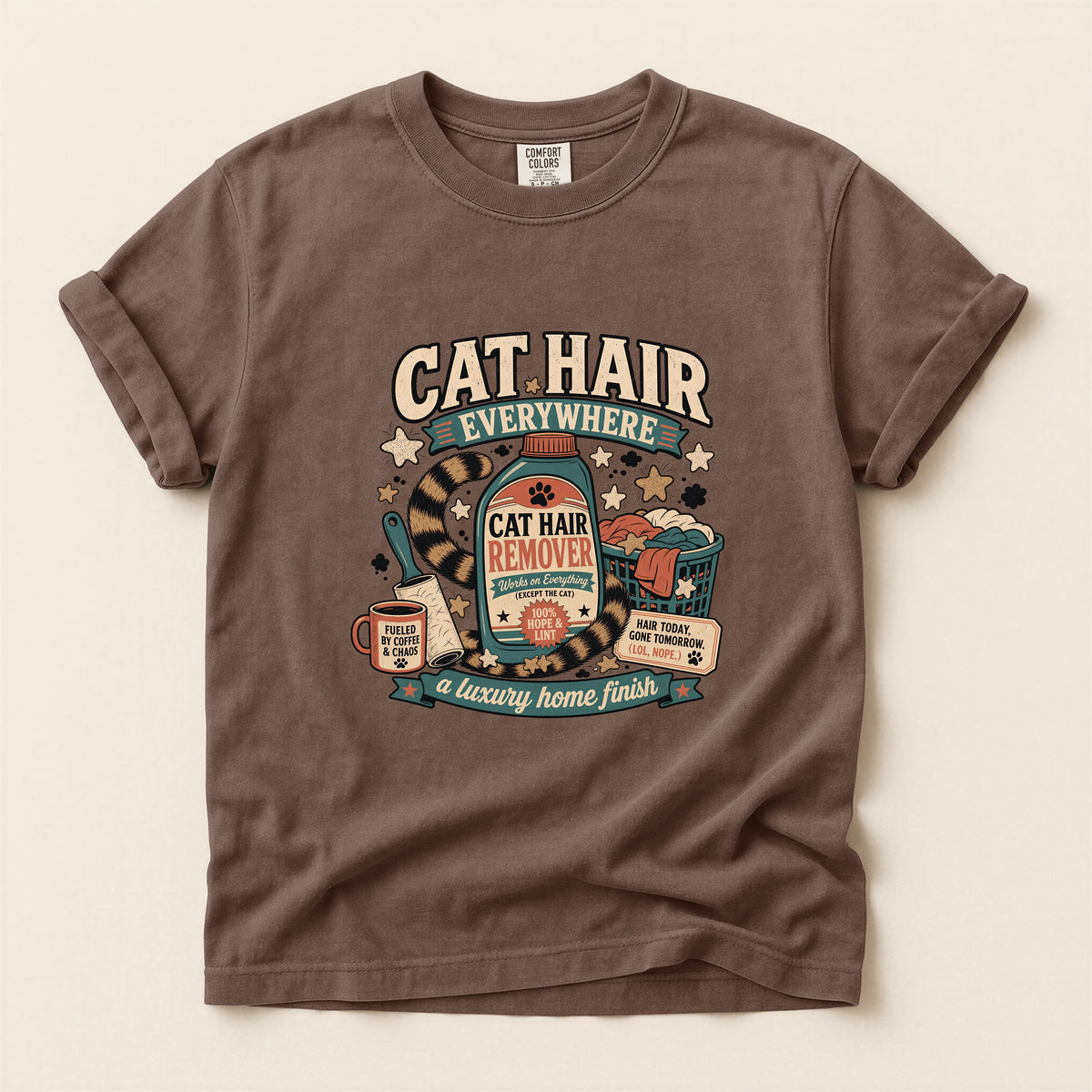Cat Hair Everywhere graphic tee in Espresso, folded flat lay
