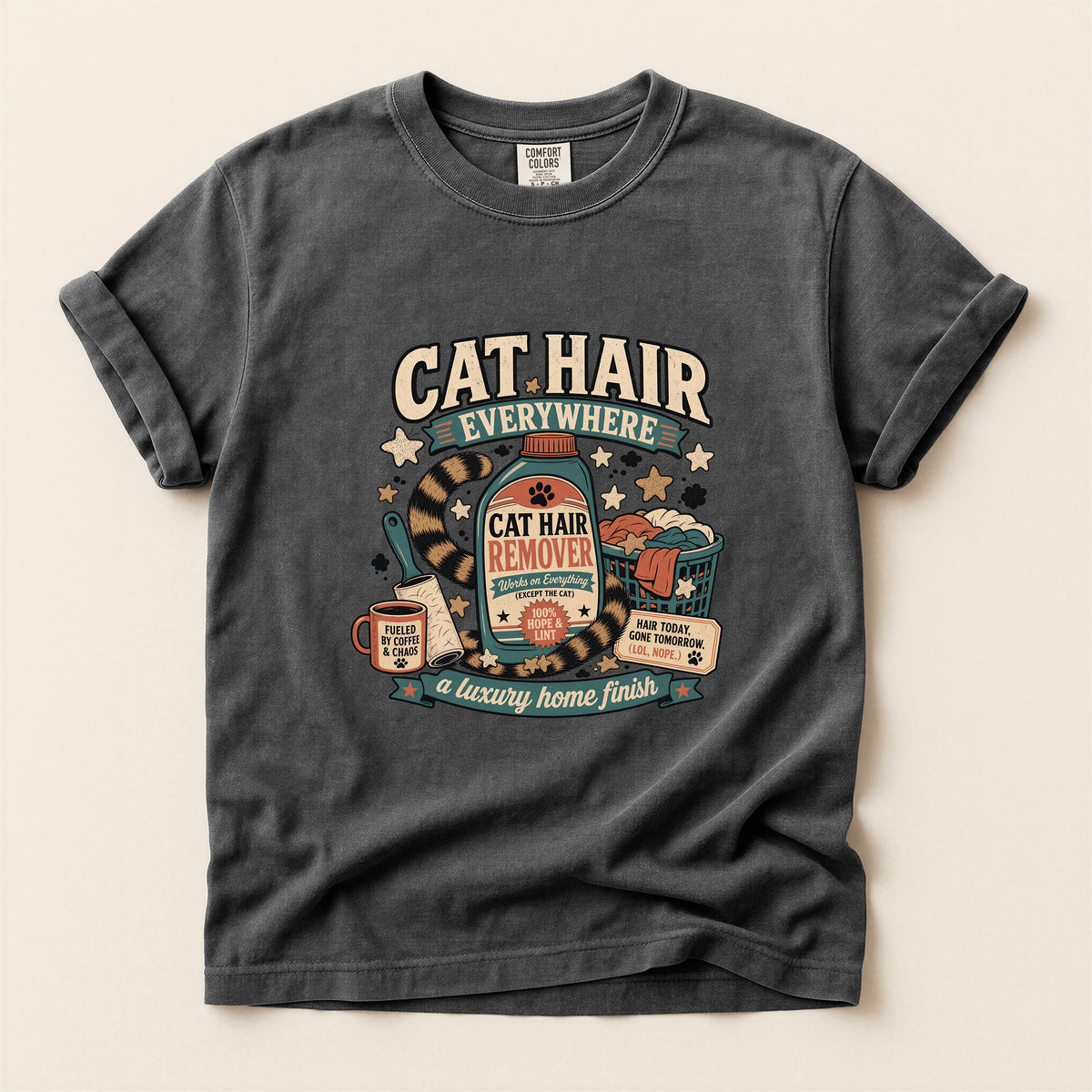 Cat Hair Everywhere graphic tee in Pepper, folded flat lay
