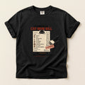 Itemized Cat Mom Bill graphic tee in Black, folded flat lay