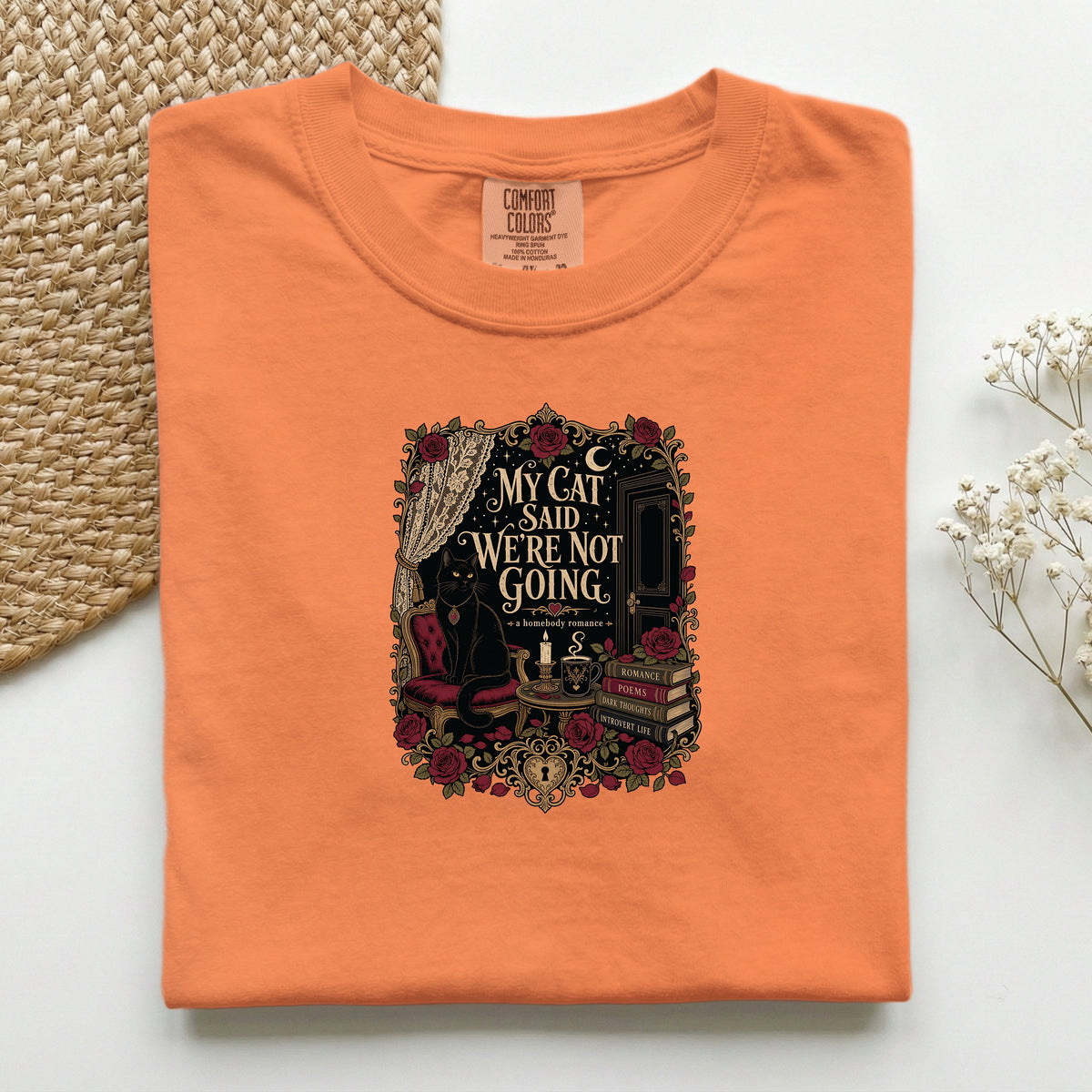 My Cat Said We're Not Going graphic tee in Burnt Orange, folded flat lay