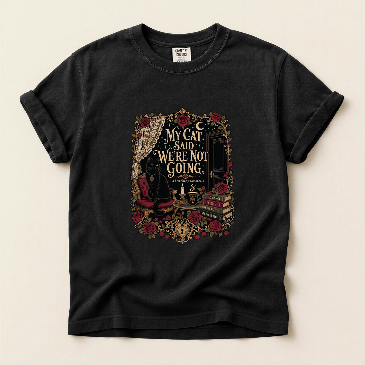 My Cat Said We're Not Going graphic tee in Black, folded flat lay