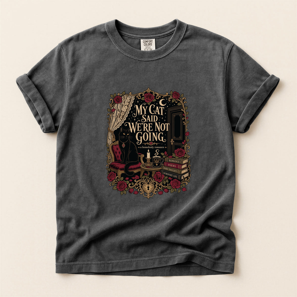 My Cat Said We're Not Going graphic tee in Pepper, folded flat lay