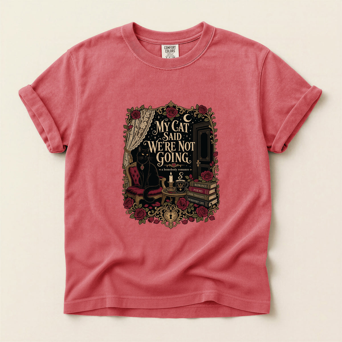 My Cat Said We're Not Going graphic tee in Watermelon, folded flat lay