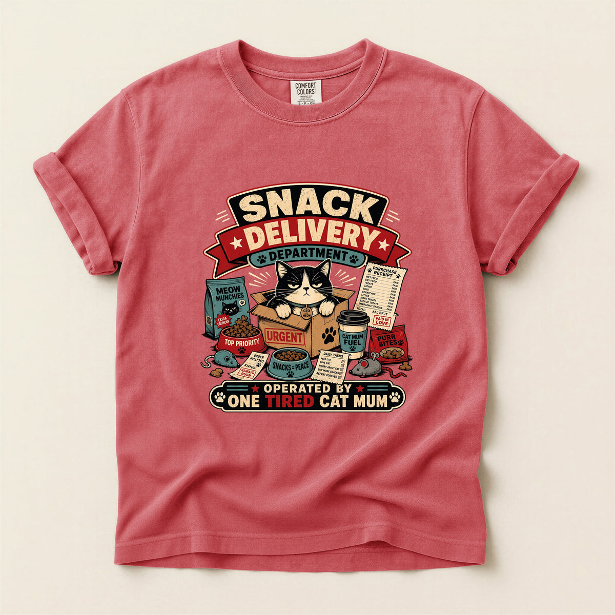 Snack Delivery Department graphic tee in Watermelon, folded flat lay
