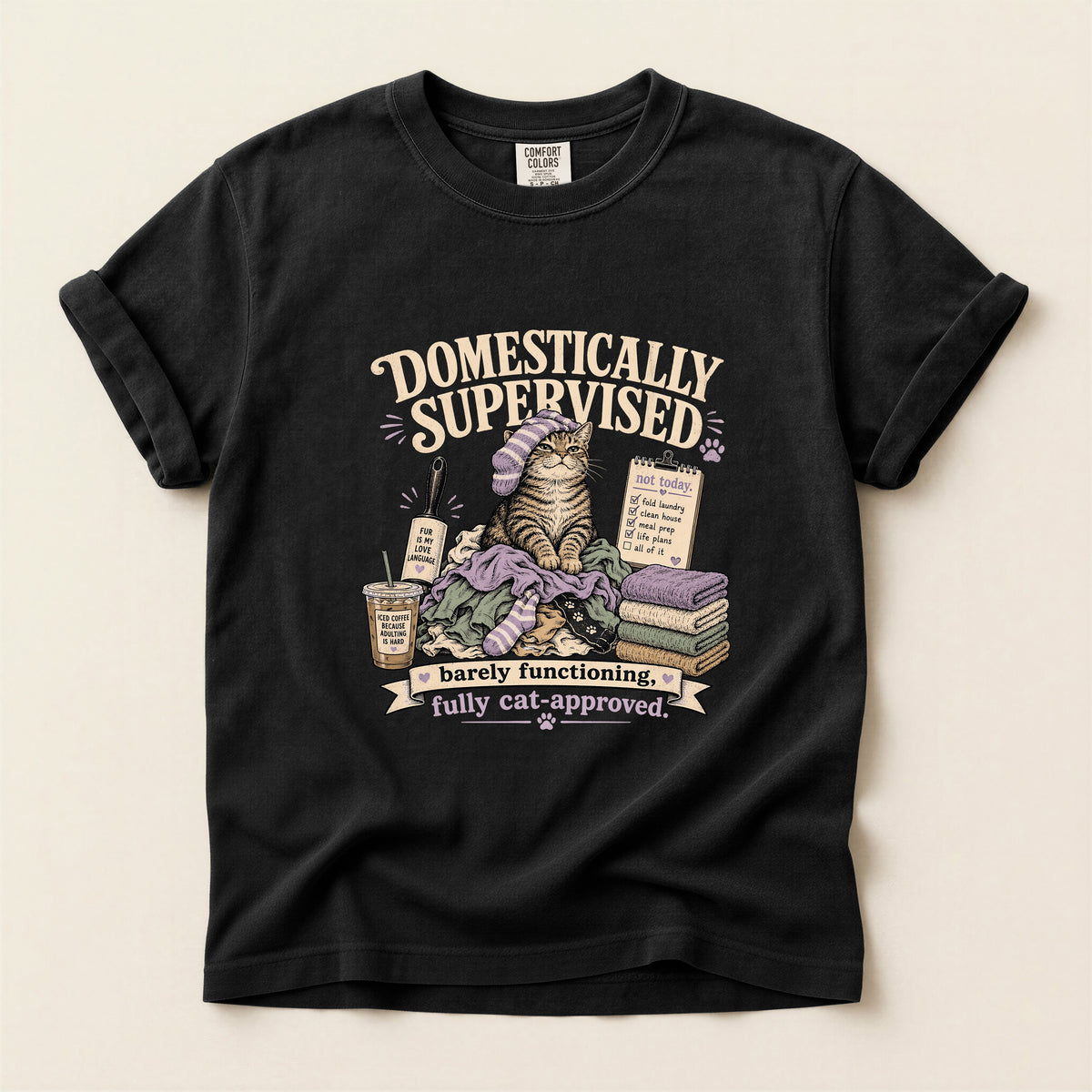 Domestically Supervised graphic tee in Black, folded flat lay