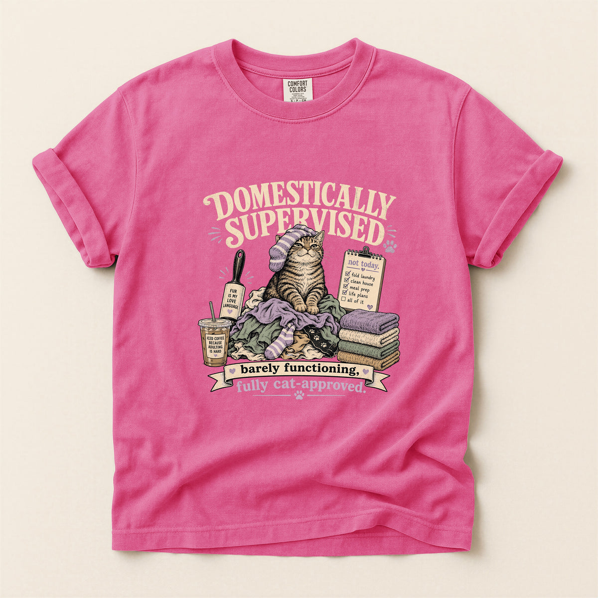 Domestically Supervised graphic tee in Crunchberry, folded flat lay