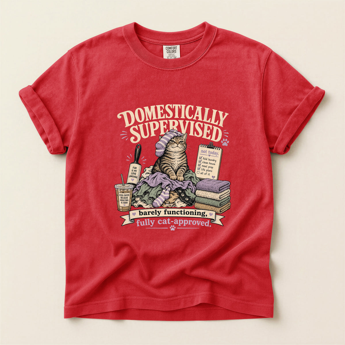 Domestically Supervised graphic tee in Red, folded flat lay