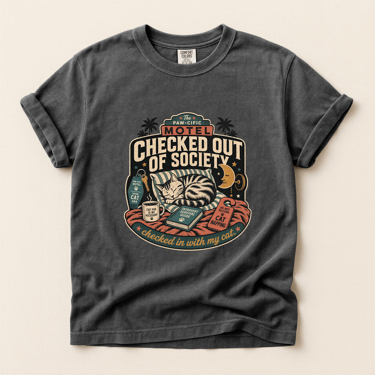 Checked Out of Society graphic tee in Pepper, folded flat lay