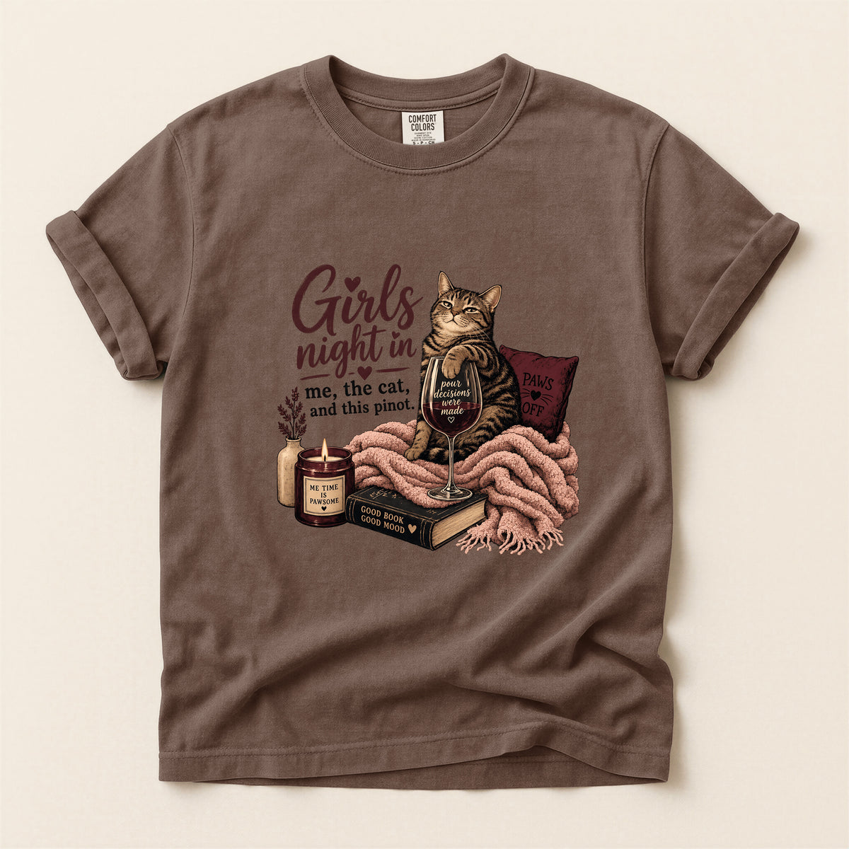 Girls Night In graphic tee in Espresso, folded flat lay