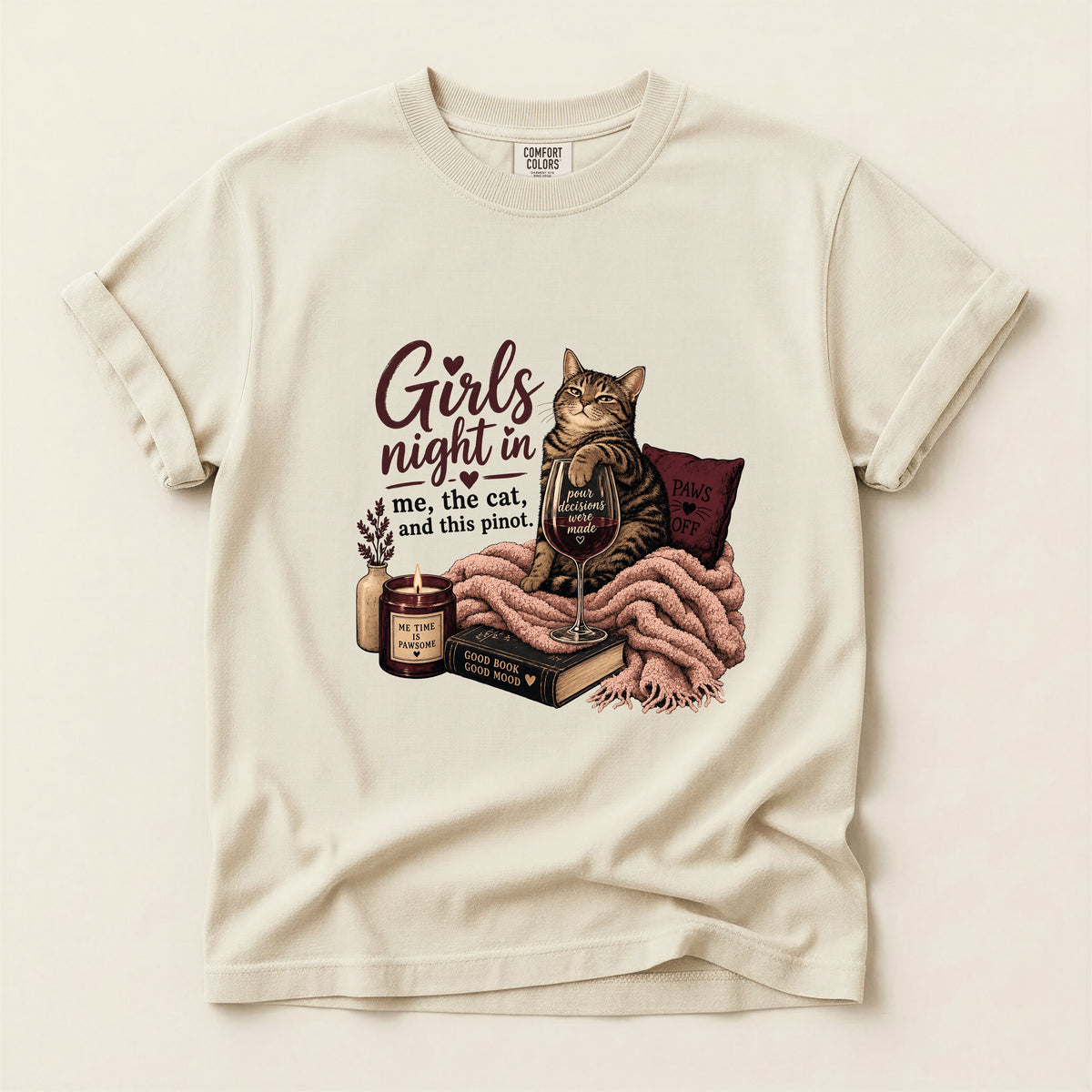 Girls Night In graphic tee in Ivory, folded flat lay