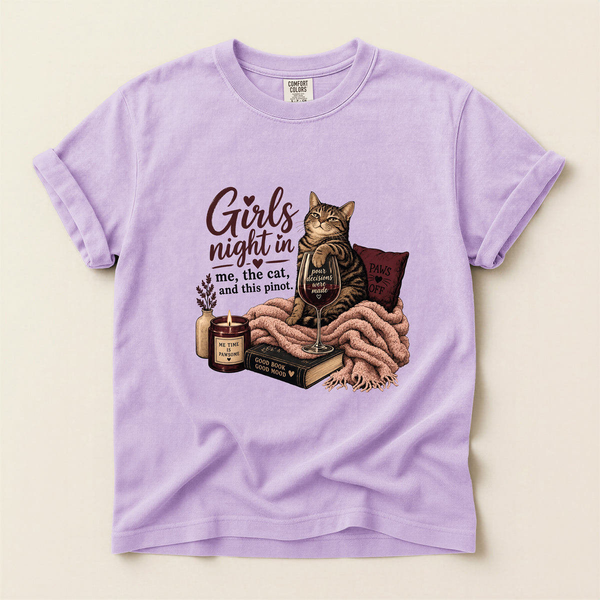 Girls Night In graphic tee in Orchid, folded flat lay