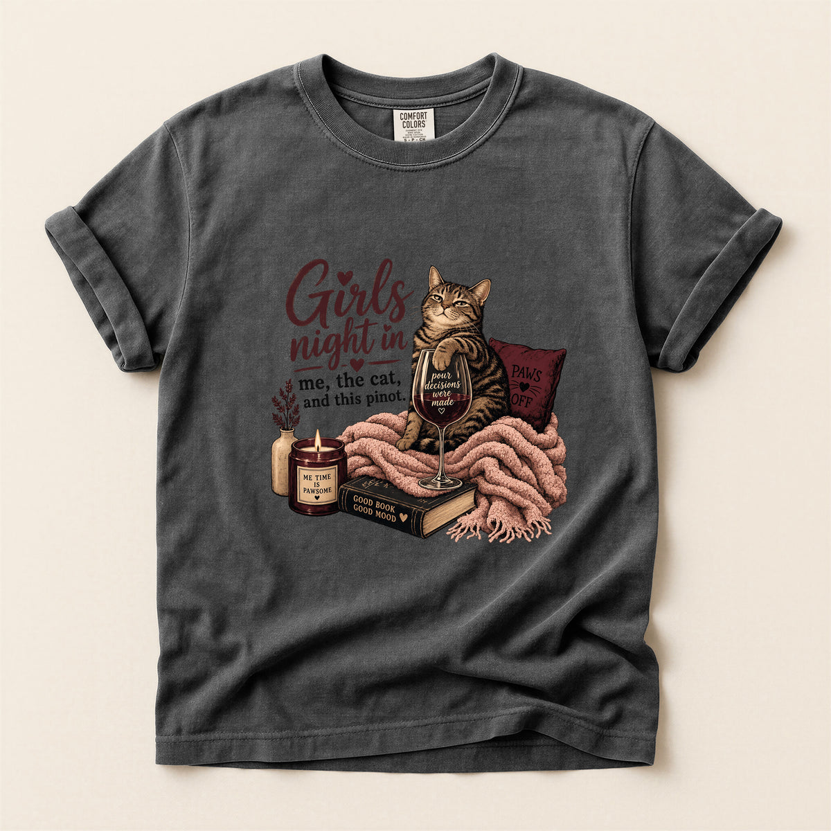 Girls Night In graphic tee in Pepper, folded flat lay