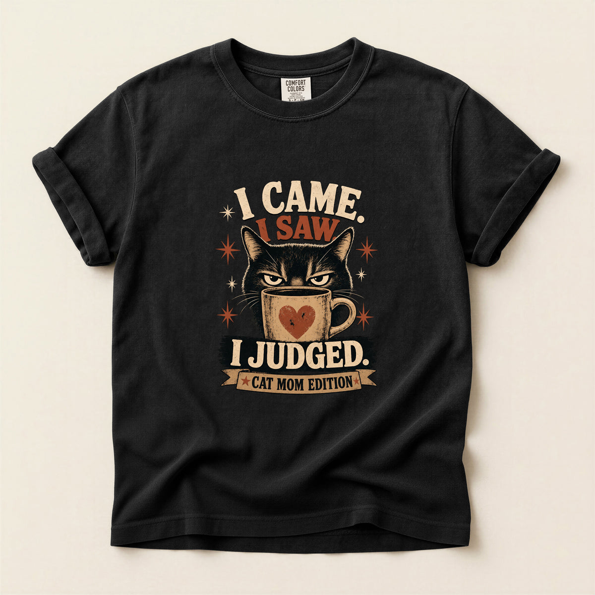 I Came I Saw I Judged graphic tee in Black, folded flat lay
