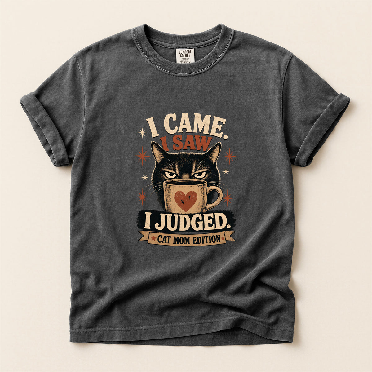 I Came I Saw I Judged graphic tee in Pepper, folded flat lay