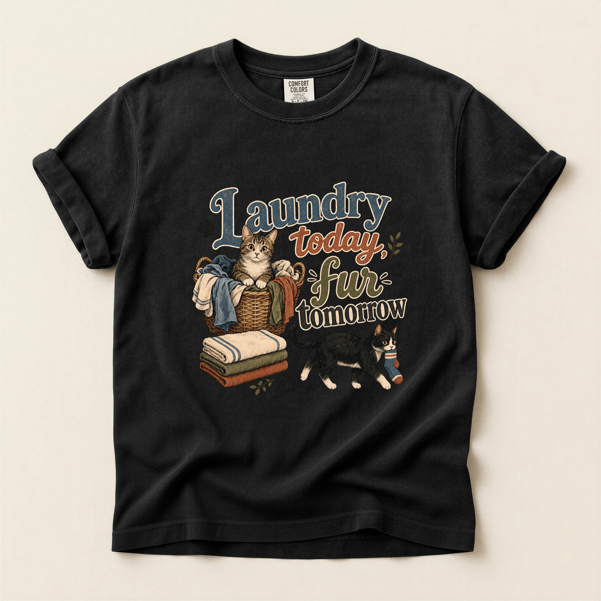 Laundry Today Fur Tomorrow graphic tee in Black, folded flat lay