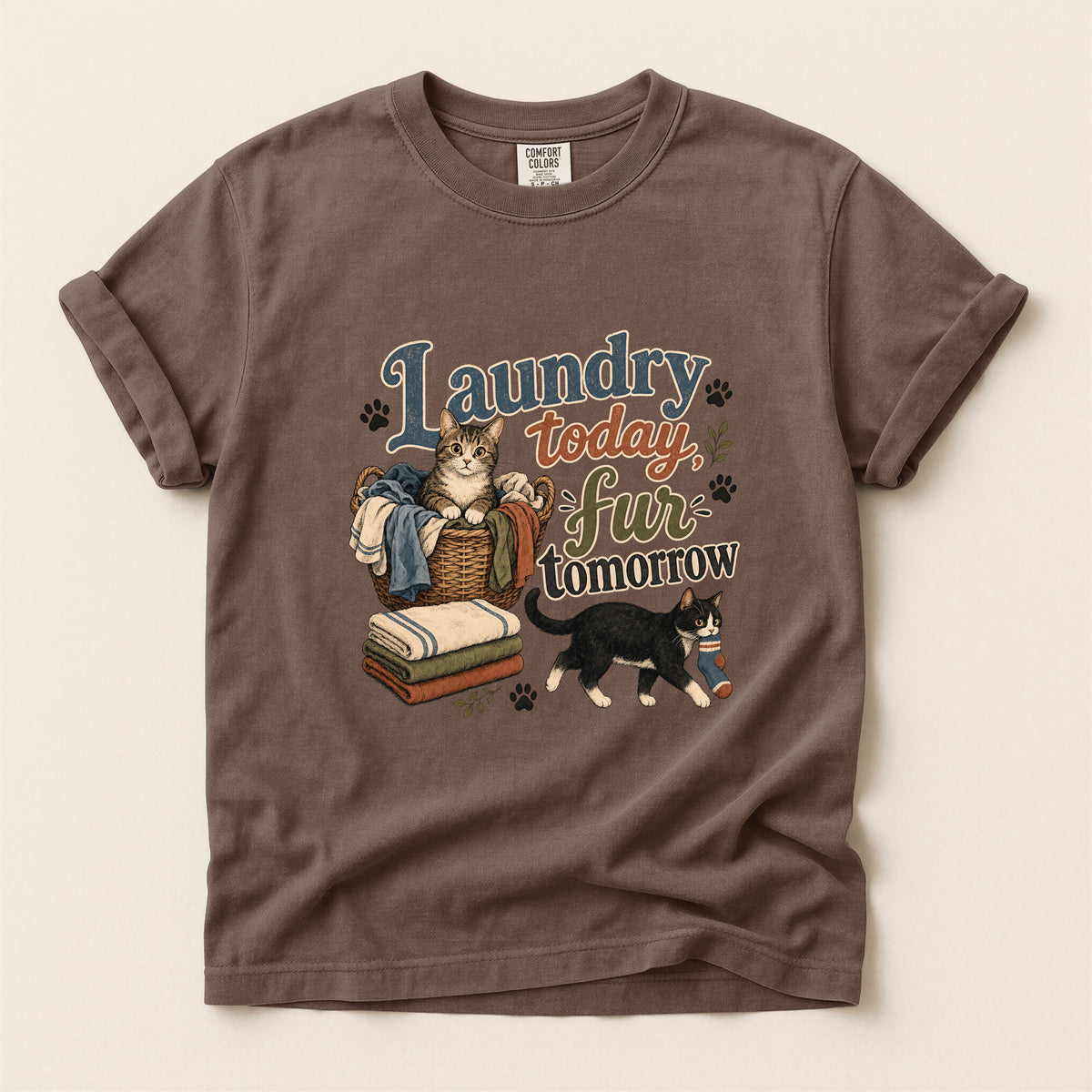 Laundry Today Fur Tomorrow graphic tee in Espresso, folded flat lay