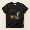 Merry and Mildly Overstimulated graphic tee in Black, folded flat lay