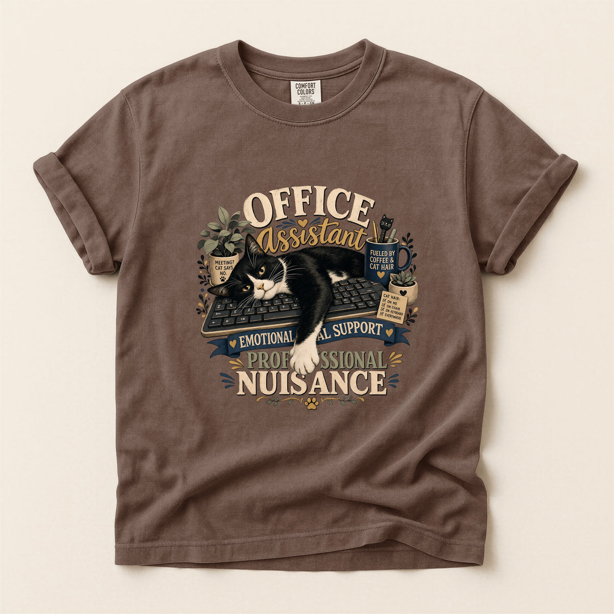 Office Assistant graphic tee in Espresso, folded flat lay