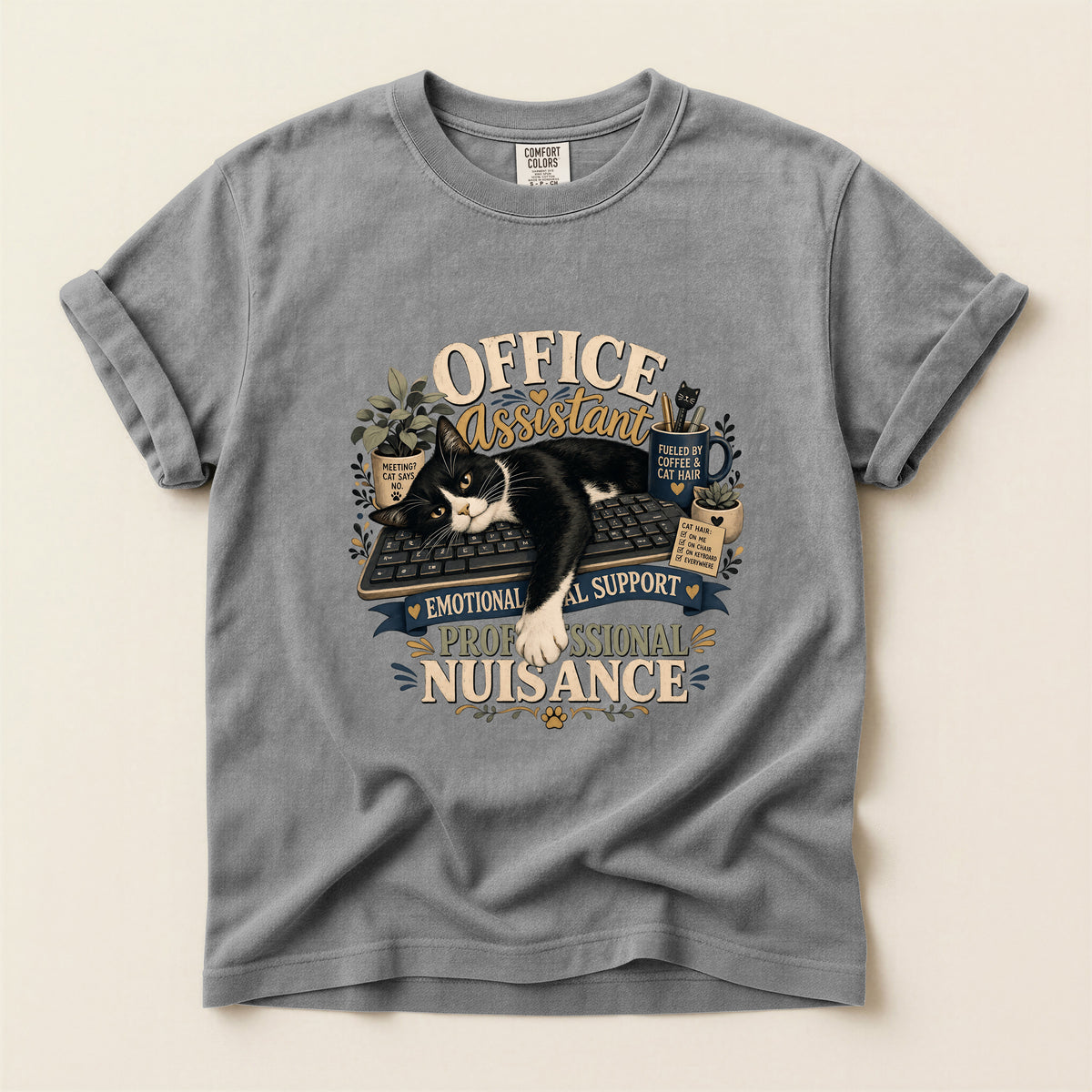 Office Assistant graphic tee in Grey, folded flat lay