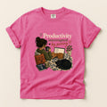 Productivity Interrupted graphic tee in Crunchberry, folded flat lay
