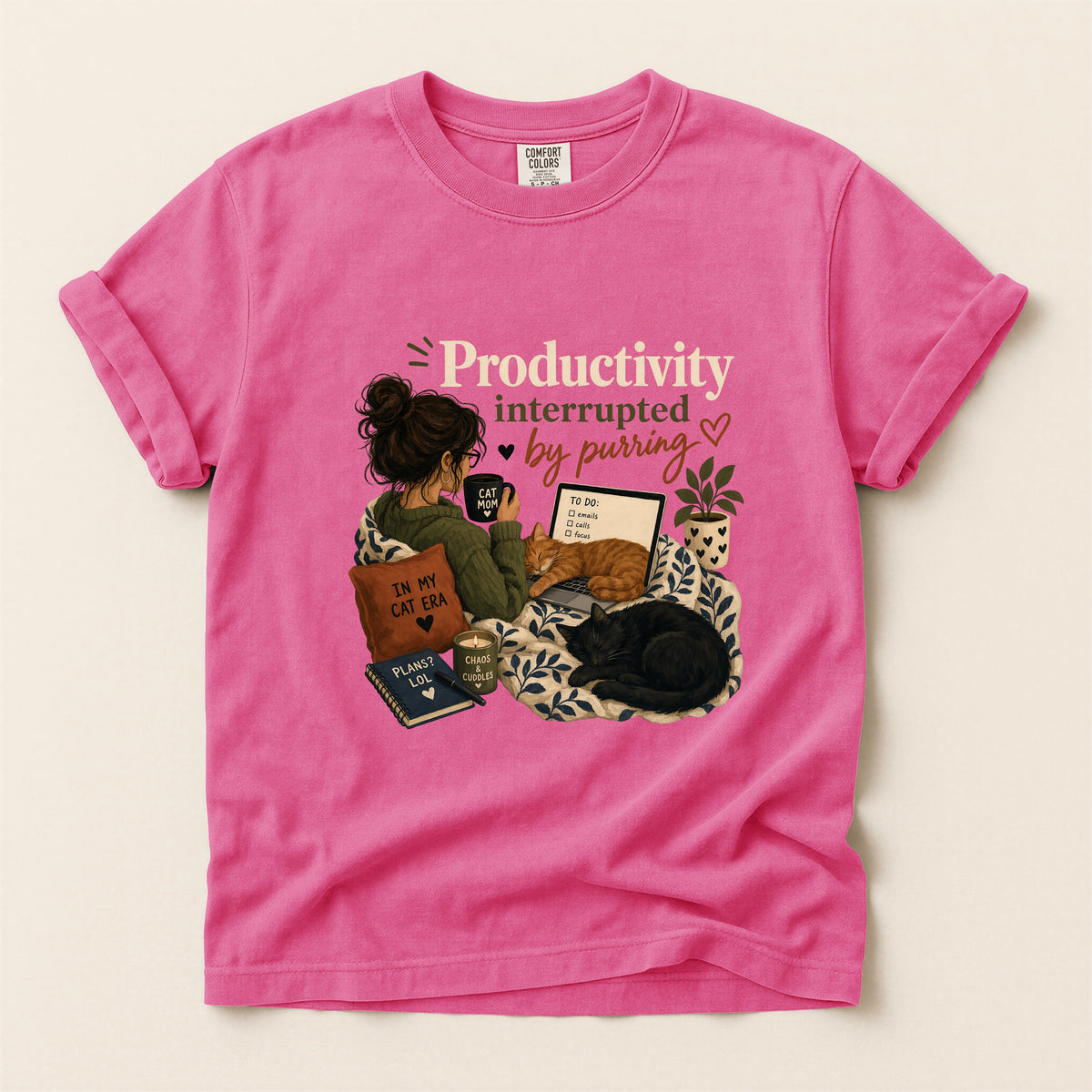 Productivity Interrupted graphic tee in Crunchberry, folded flat lay
