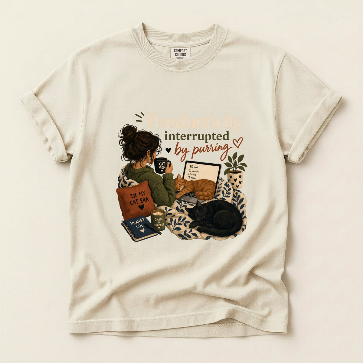 Productivity Interrupted graphic tee in Ivory, folded flat lay