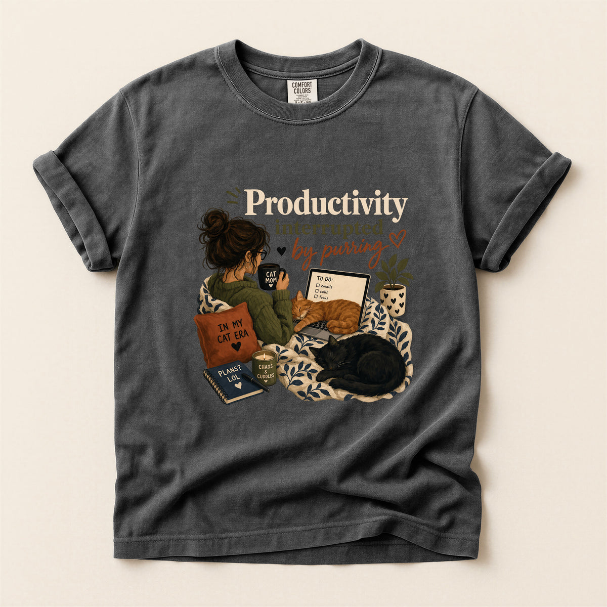 Productivity Interrupted graphic tee in Pepper, folded flat lay