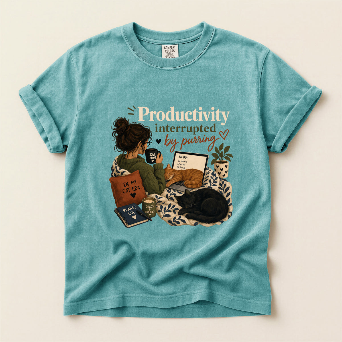 Productivity Interrupted graphic tee in Seafoam, folded flat lay
