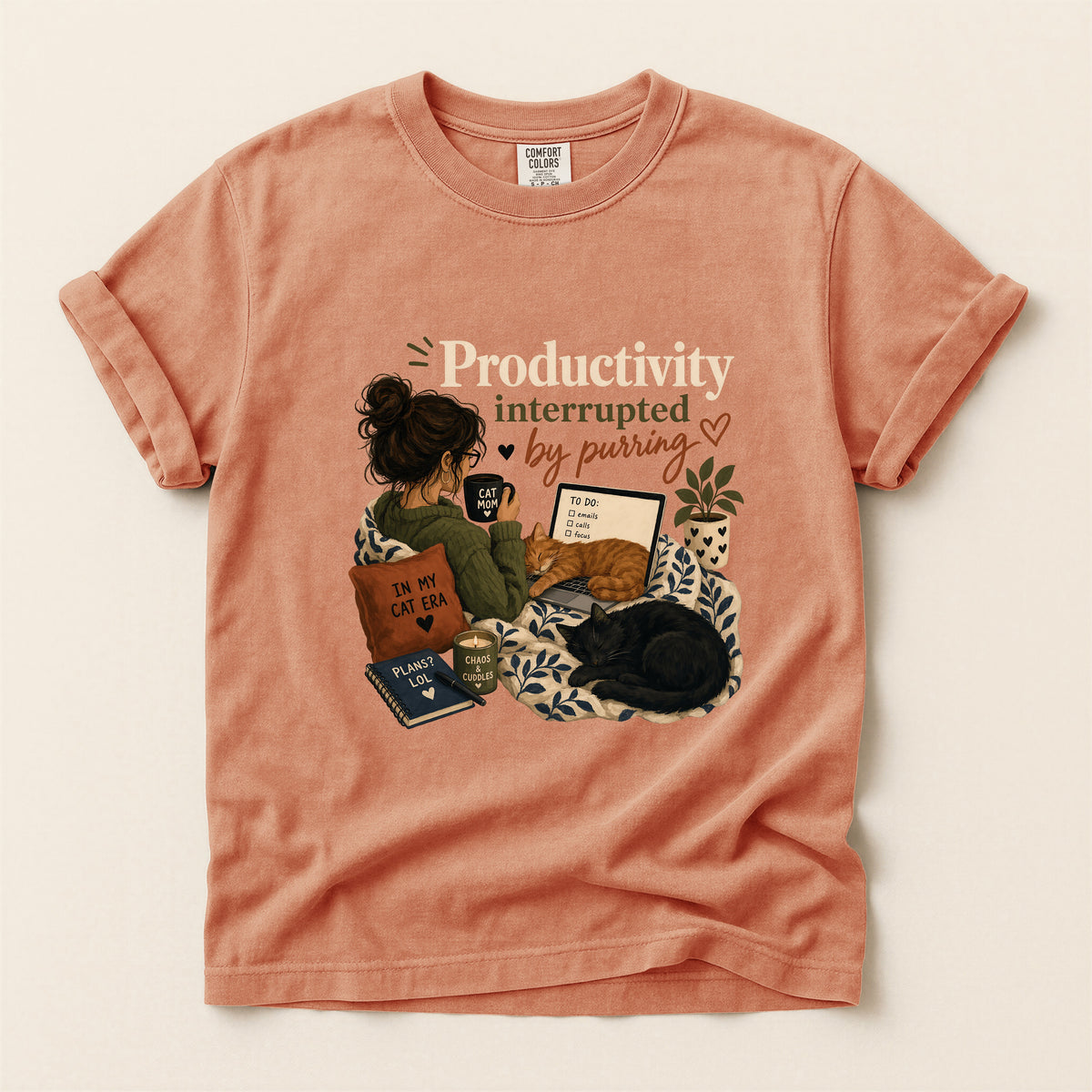 Productivity Interrupted graphic tee in Terracotta, folded flat lay