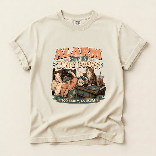 Alarm Set By Tiny Paws – Ivory Comfort Colors tee